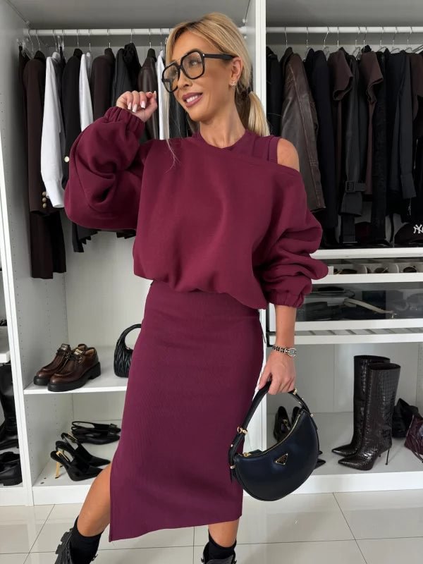 Damen legeres Sweatkleid mit asymmetrischem Saum und luftigen Ärmeln Stalluxe