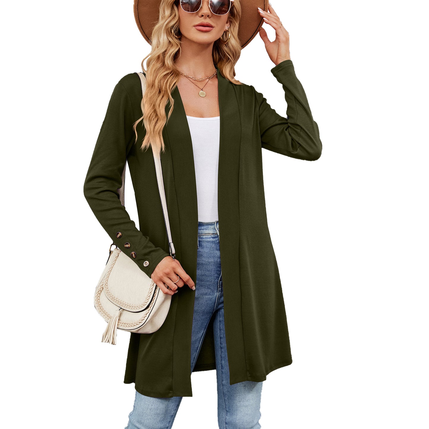 Damen longline Cardigan mit modischen Knopfdetails und offener Front Stalluxe