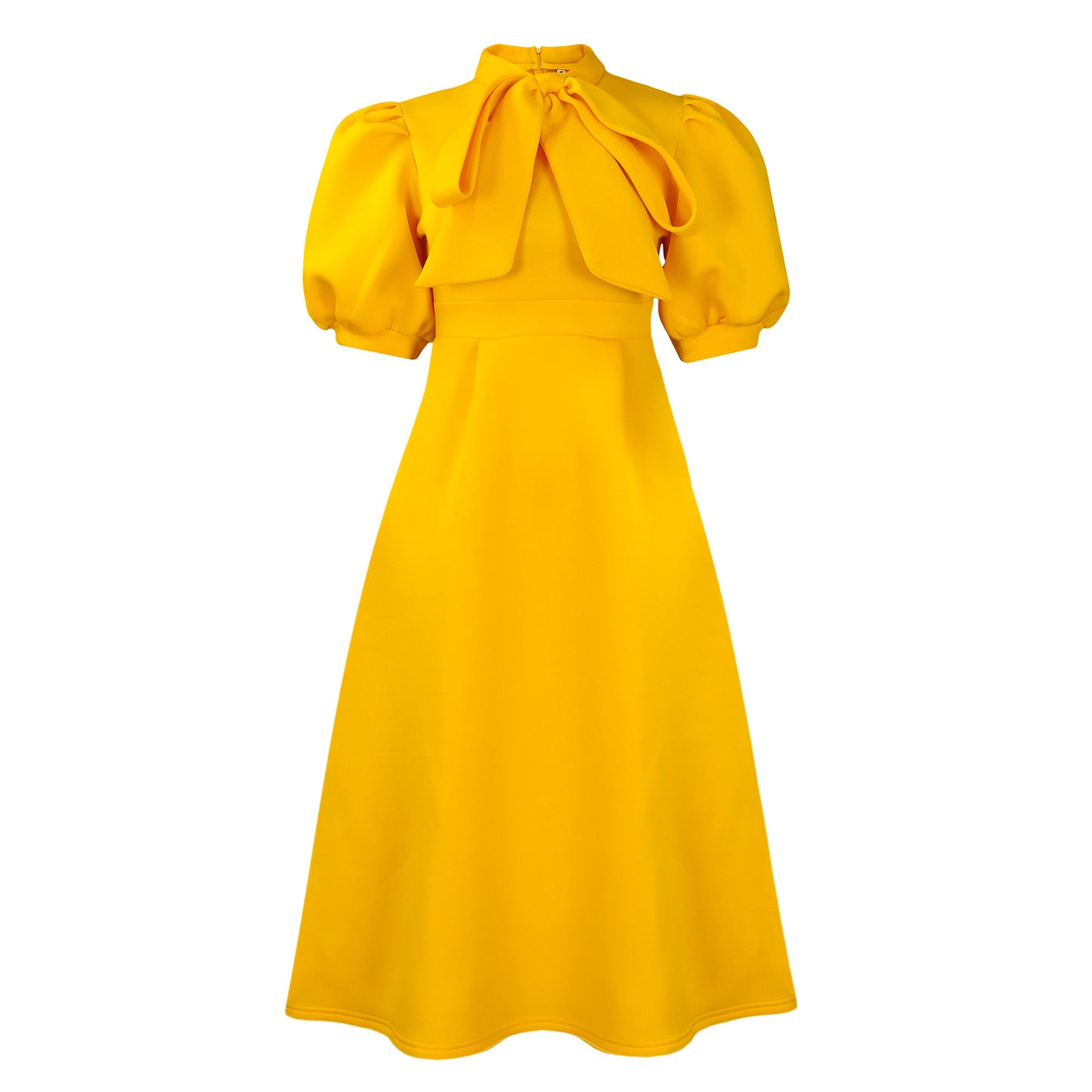 Damen Midi-Kleid mit eleganter Schleifenansatz und Puffärmel Stalluxe