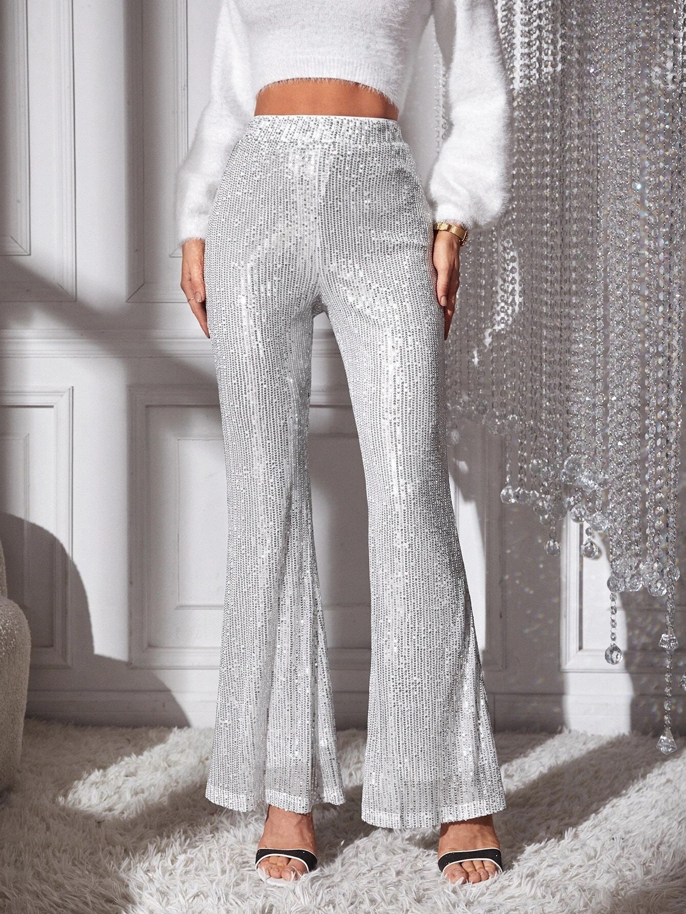 Damen Elegante Hochwasserhose mit Glitzer-Details Stalluxe