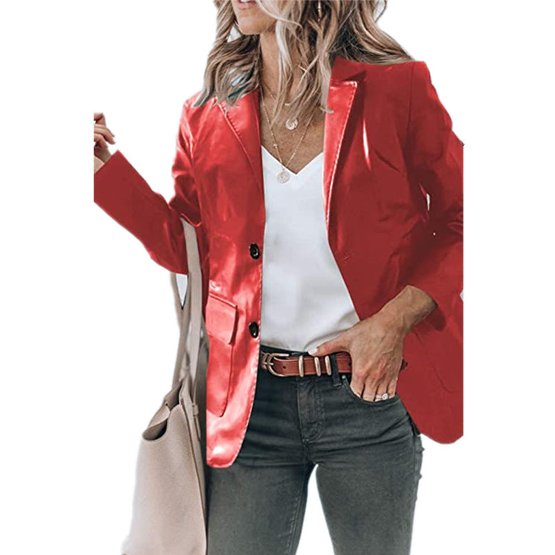 Damen elegante Blazerjacke im zeitlosen Design mit glänzender Oberfläche Stalluxe