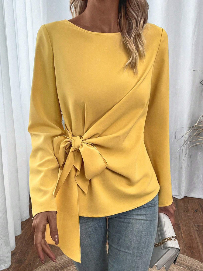 Damen Elegantes Blusenshirt mit seitlichem Knoten Stalluxe