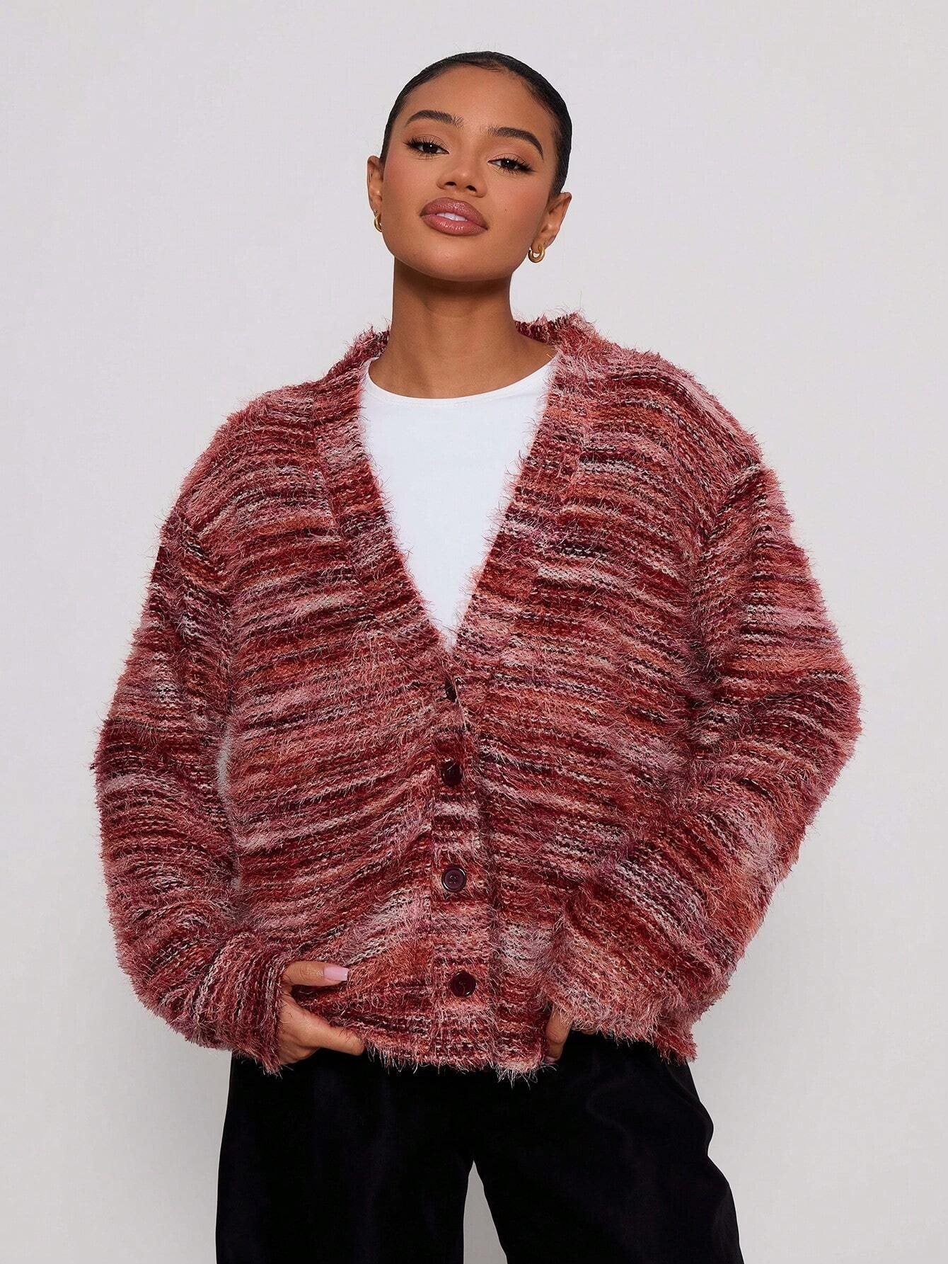 Damen lässiger Cardigan aus Flauschigem Strukturgewebe Stalluxe