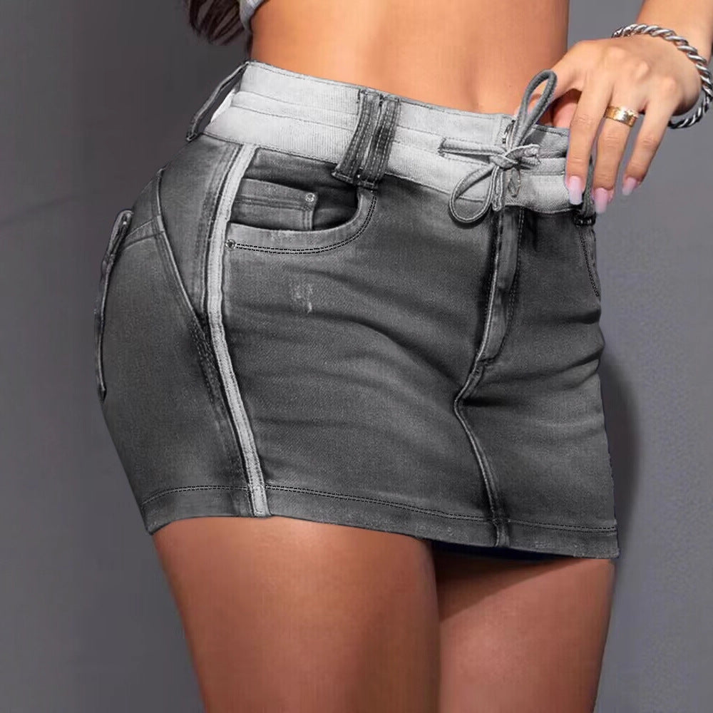 Damen Jeansrock mit lässigem Bund und dekorativem Kordelzug Stalluxe