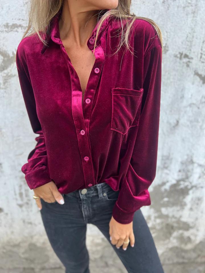 Women's Luxurious Velvet Button-Up Shirt Stalluxe