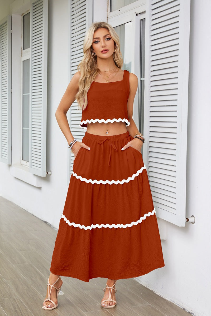 Damen Zweiteiliges Set mit Crop Top und Maxirock im Rüschenstil Stalluxe