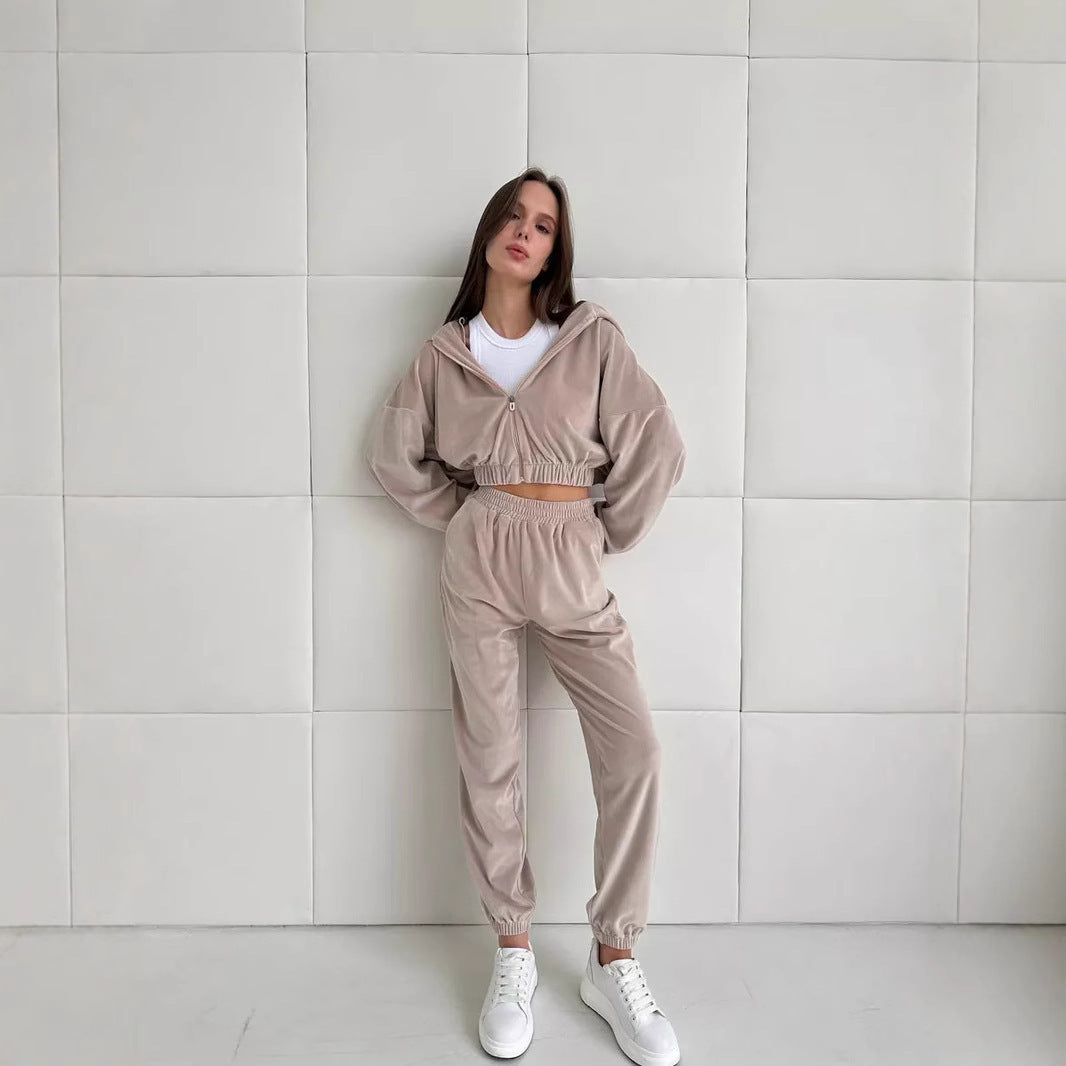 Damen sportliche Veloursjacke mit elastischen Bündchen und Reißverschluss Stalluxe