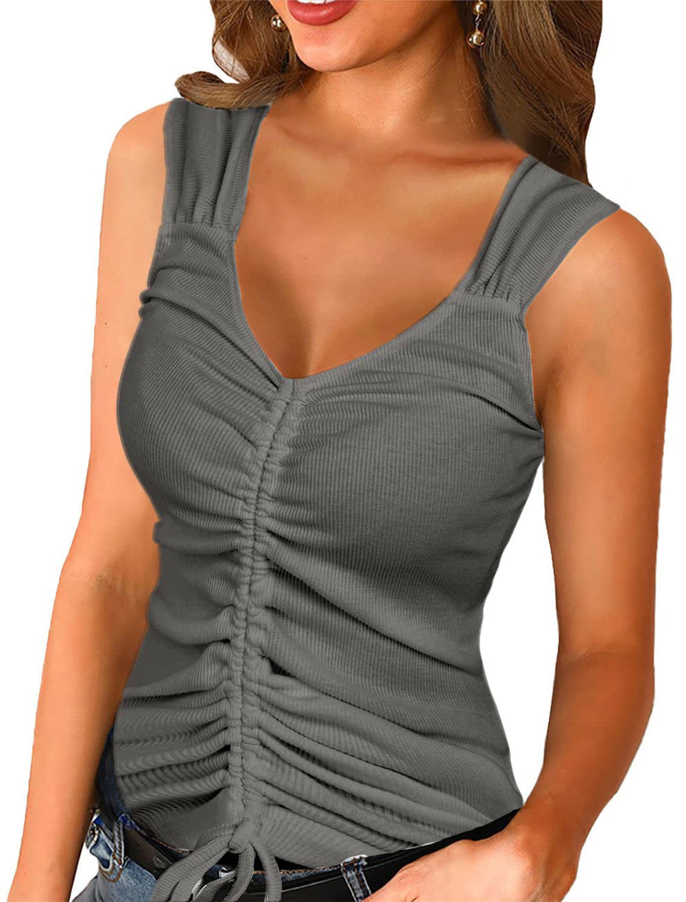 Damen raffinierte Rüschenbluse mit V-Ausschnitt Stalluxe