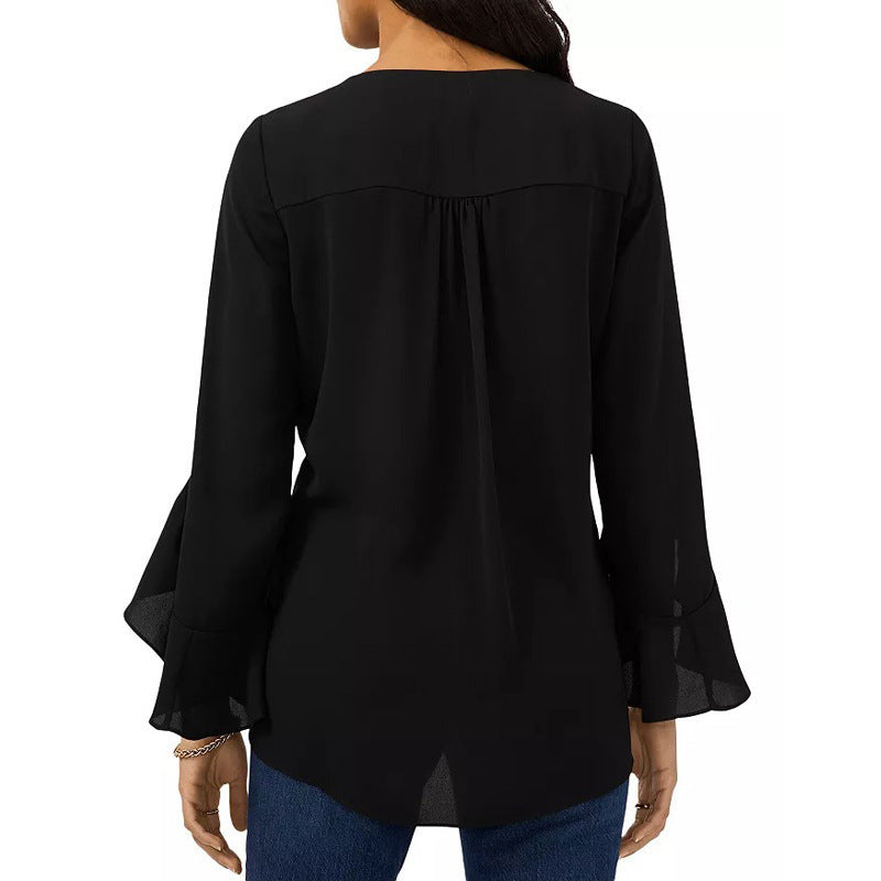 Damen Elegante Bluse mit Rüschendetails und tiefem V-Ausschnitt Stalluxe