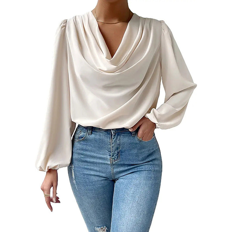 Women's Draped Cowl Neck Blouse Stalluxe