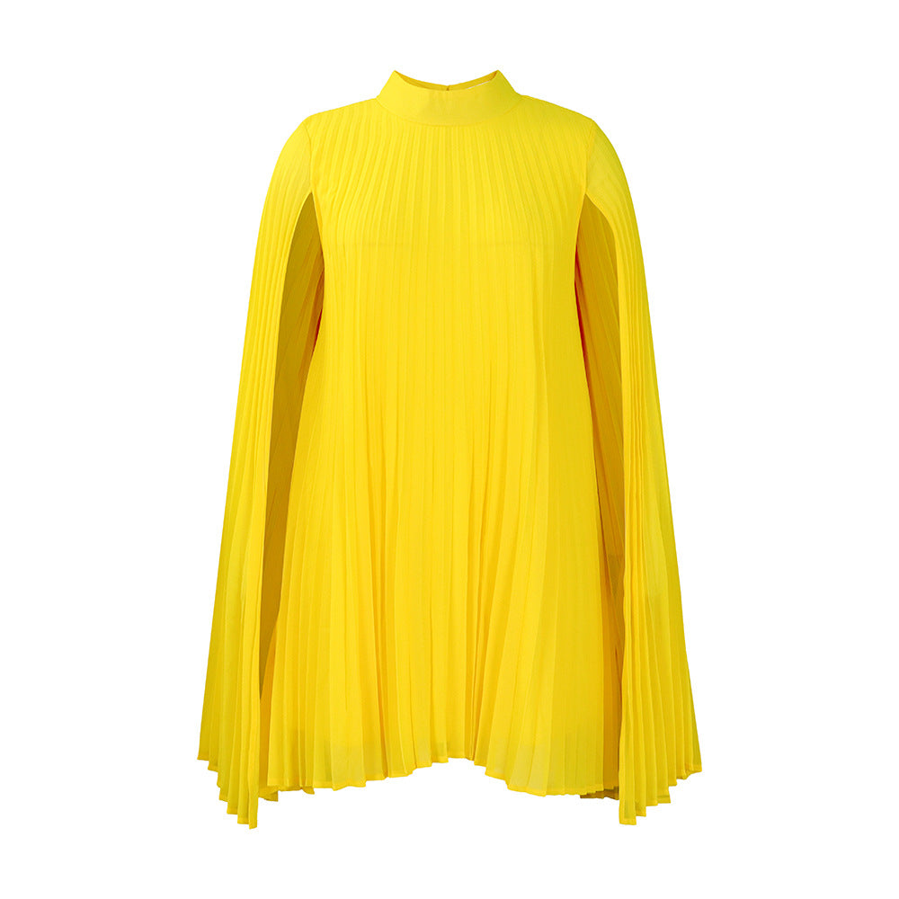 Damen Plissee-Kleid mit eleganten Kapuze und voluminösen Ärmeln Stalluxe