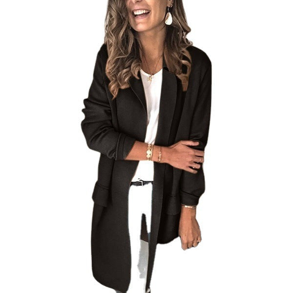 Damen elegante Longjacke mit Taschen Stalluxe