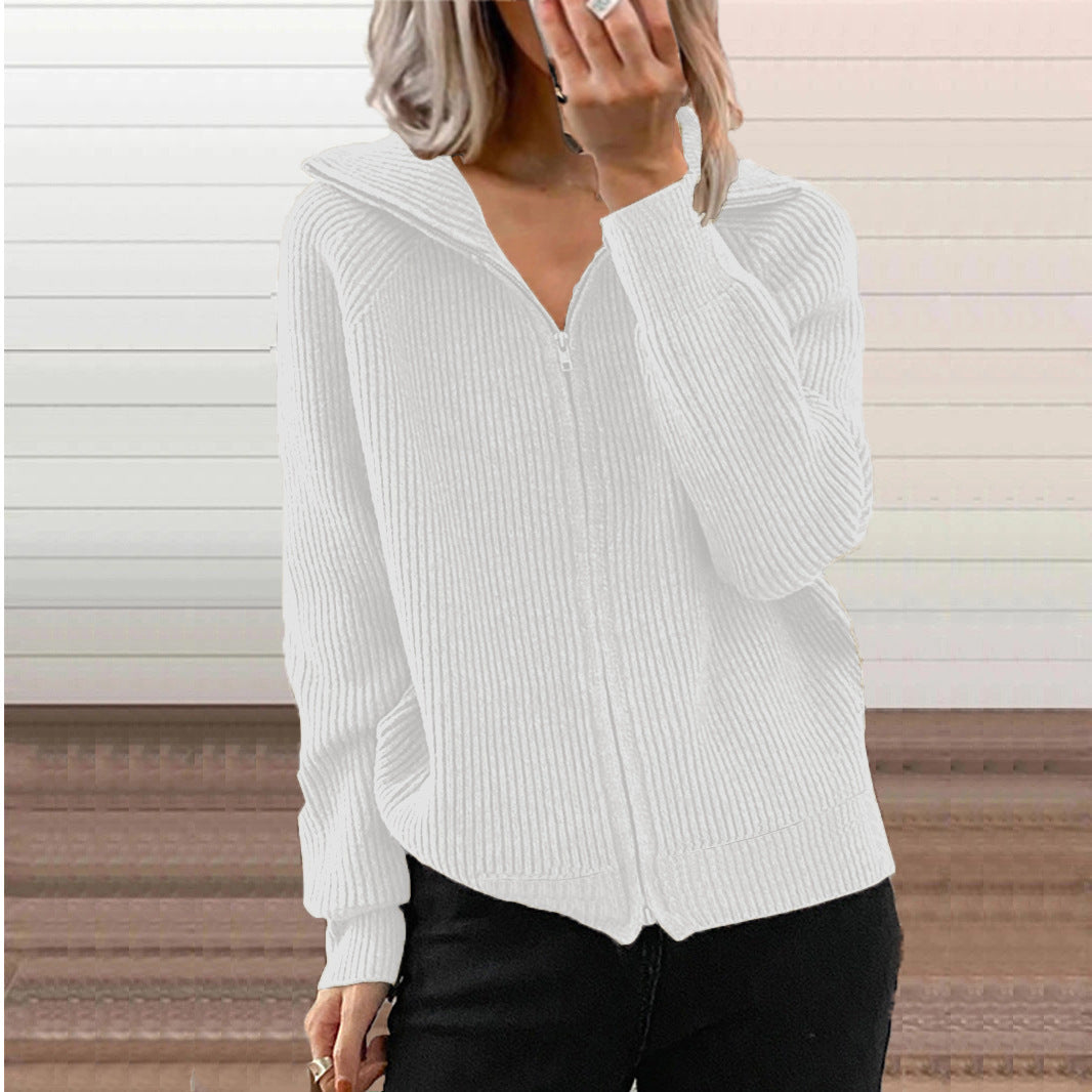 Damen Strickjacke mit hohem Kragen und durchgehendem Reißverschluss Stalluxe