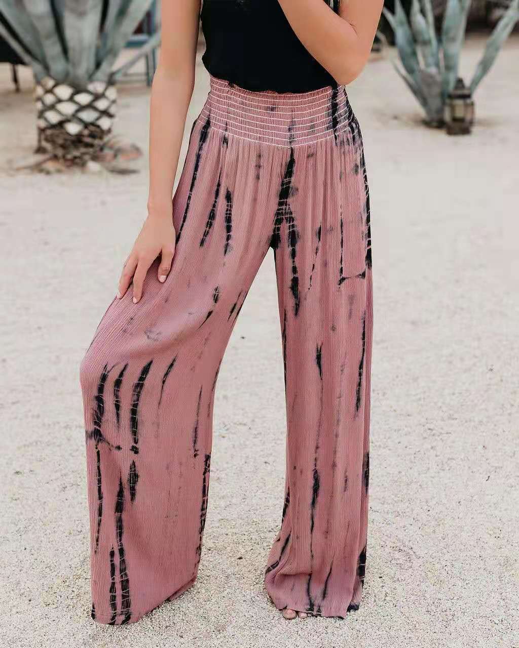 Damen Weit geschnittene Palazzo-Hose mit elastischem Bund und modischem Print Stalluxe