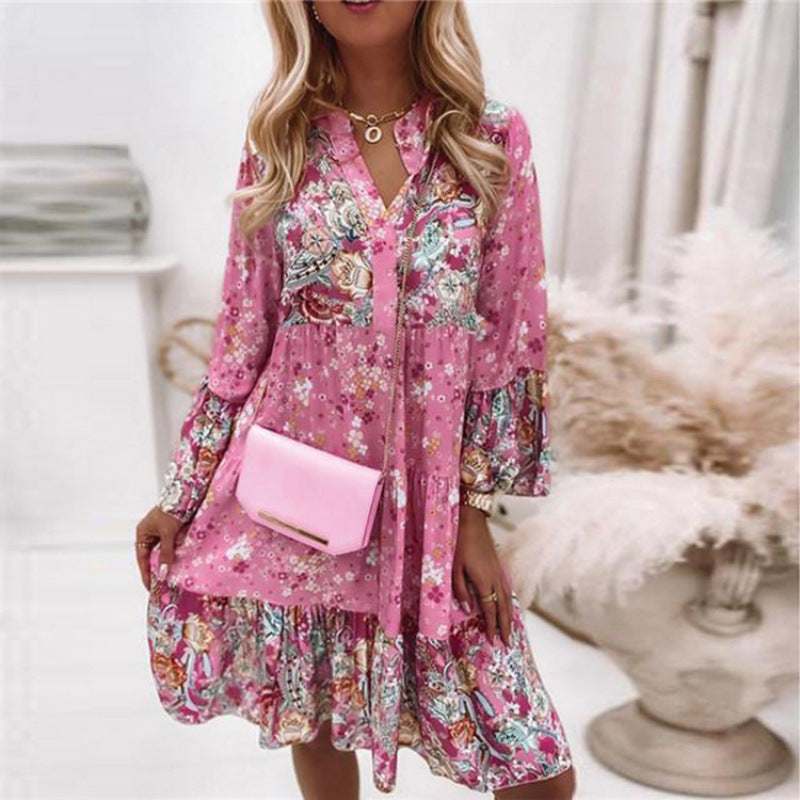 Women's Bohemian Floral Tiered Dress Stalluxe