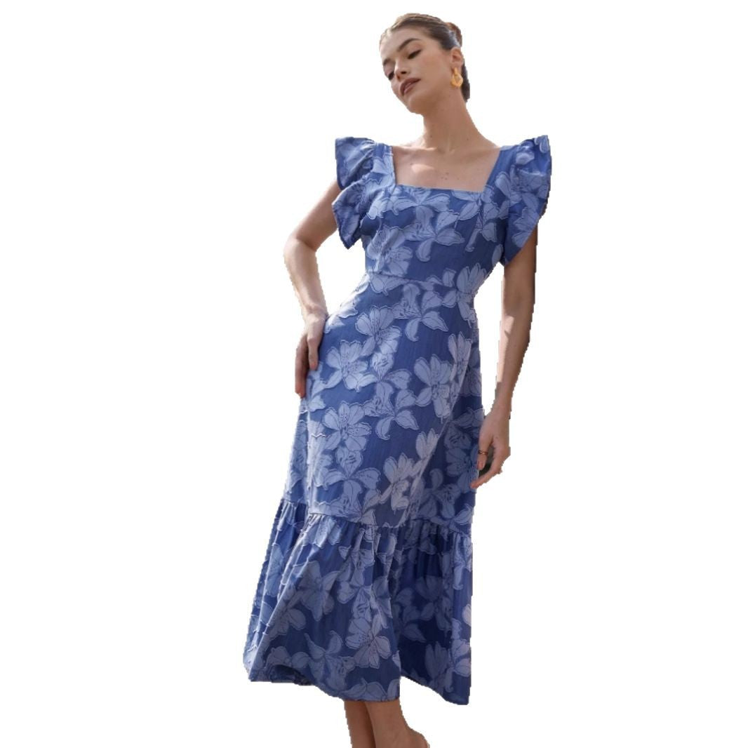 Damen Maxikleid mit floralem Streifenmuster und taillierter Silhouette Stalluxe