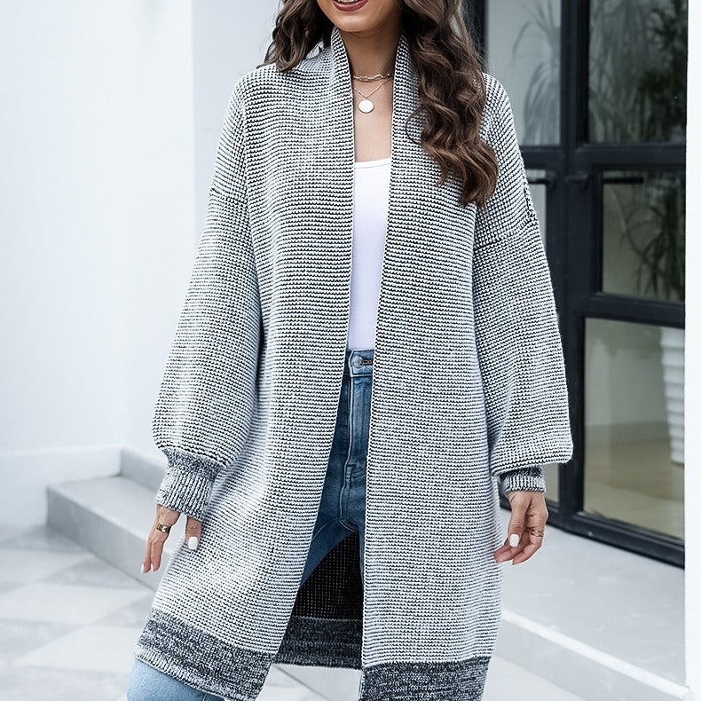 Damen Langer Strickcardigan mit modischem Design und breiten Ärmeln Stalluxe