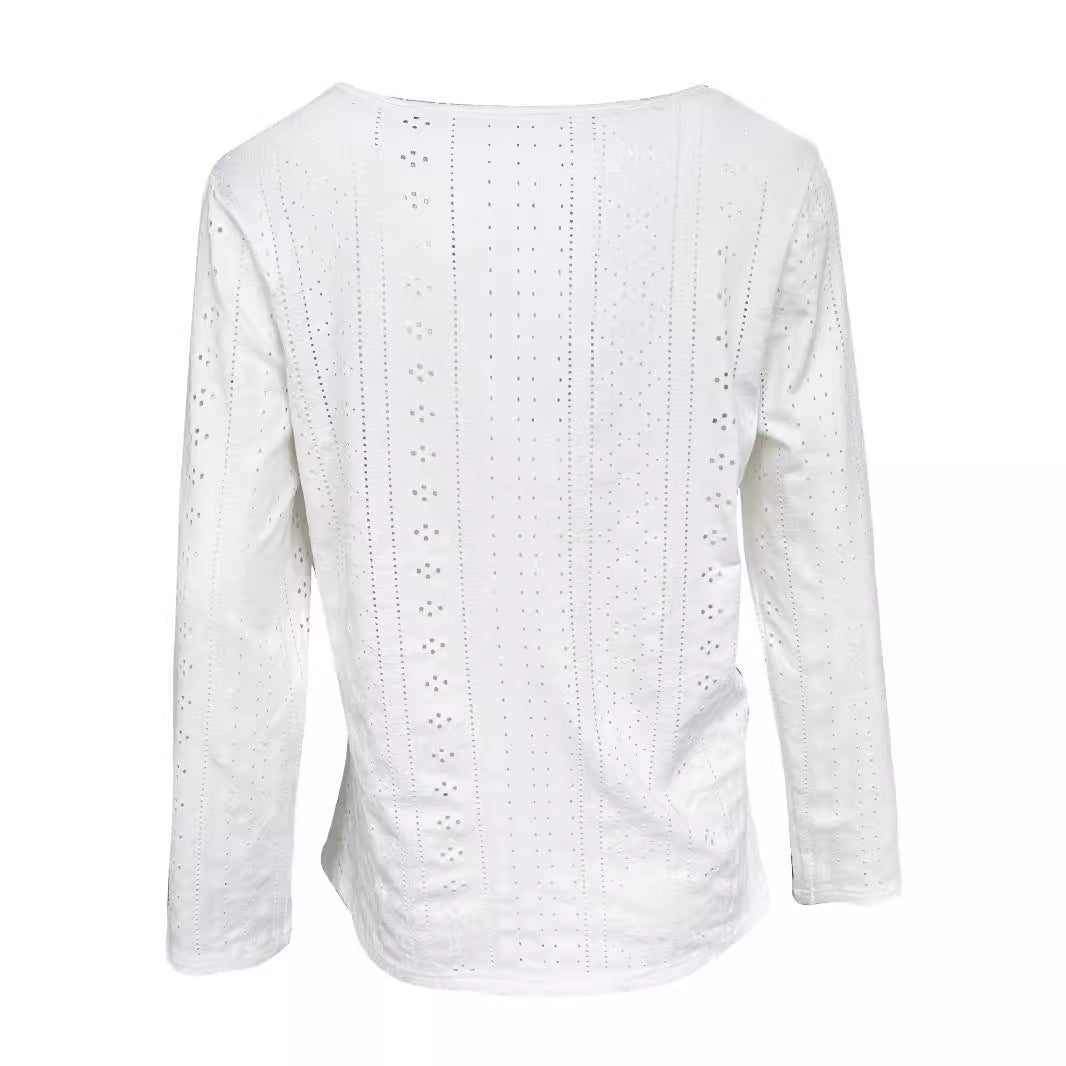 Damen Fein strukturiertes Langarmshirt mit eleganten Knöpfen Stalluxe