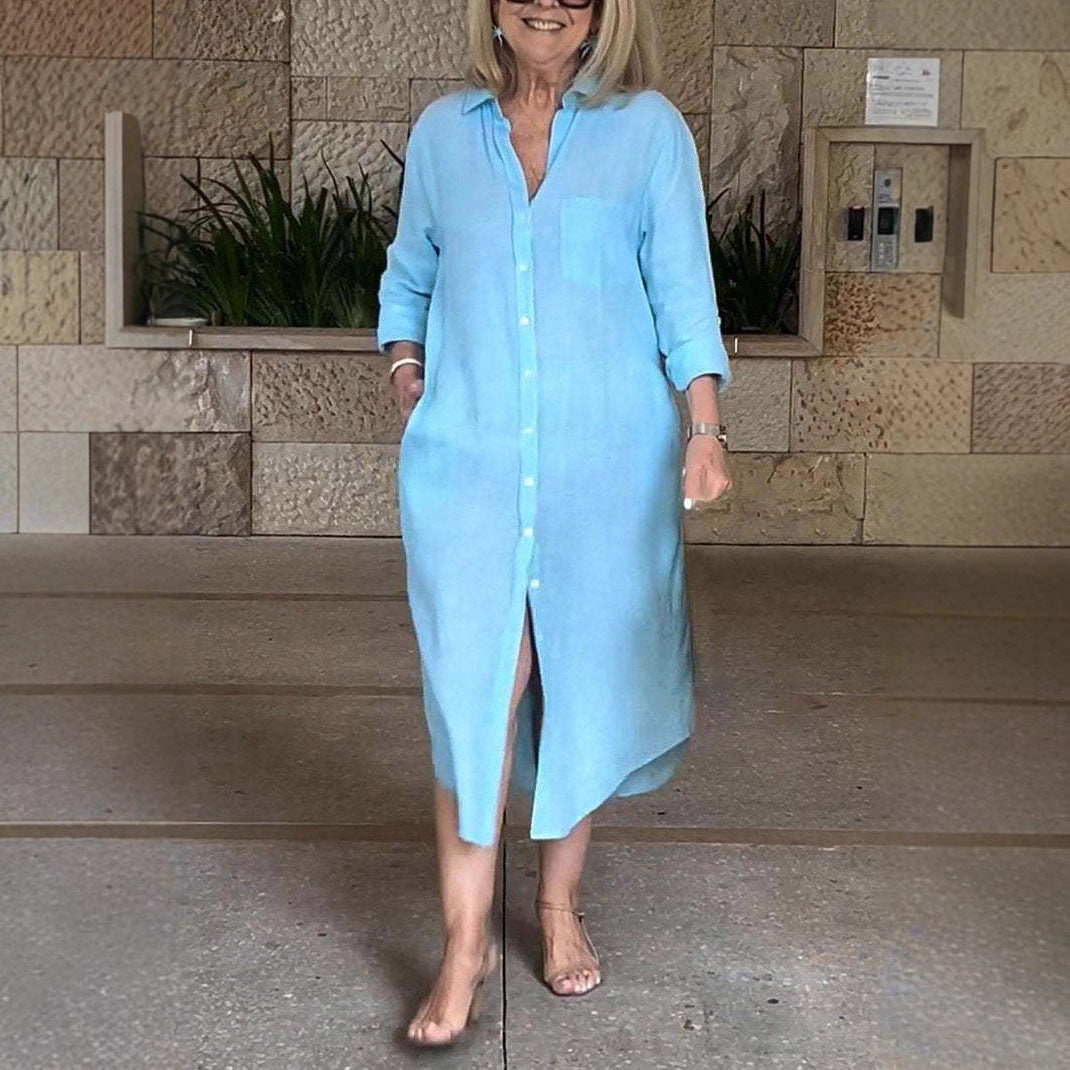 Damen Leichtes Sommerkleid mit Knopfleiste und langen Ärmeln Stalluxe