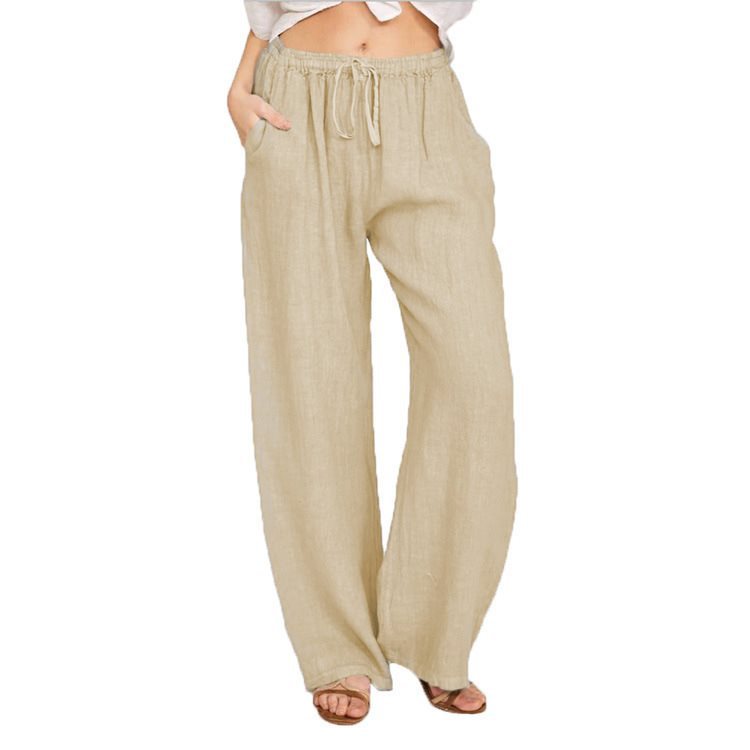 Damen Bequeme und luftige Leinenhose mit elastischem Bund und Seitentaschen Stalluxe