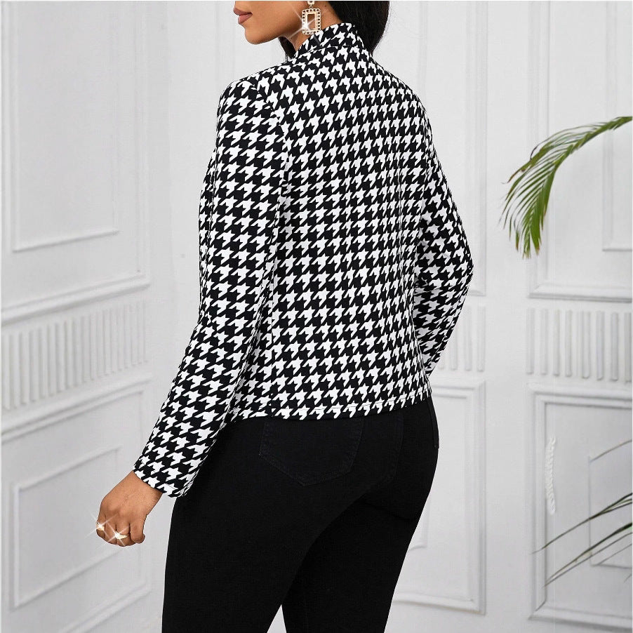 Damen Elegante Blazerjacke im Hahnentritt-Muster mit glänzenden Knöpfen Stalluxe