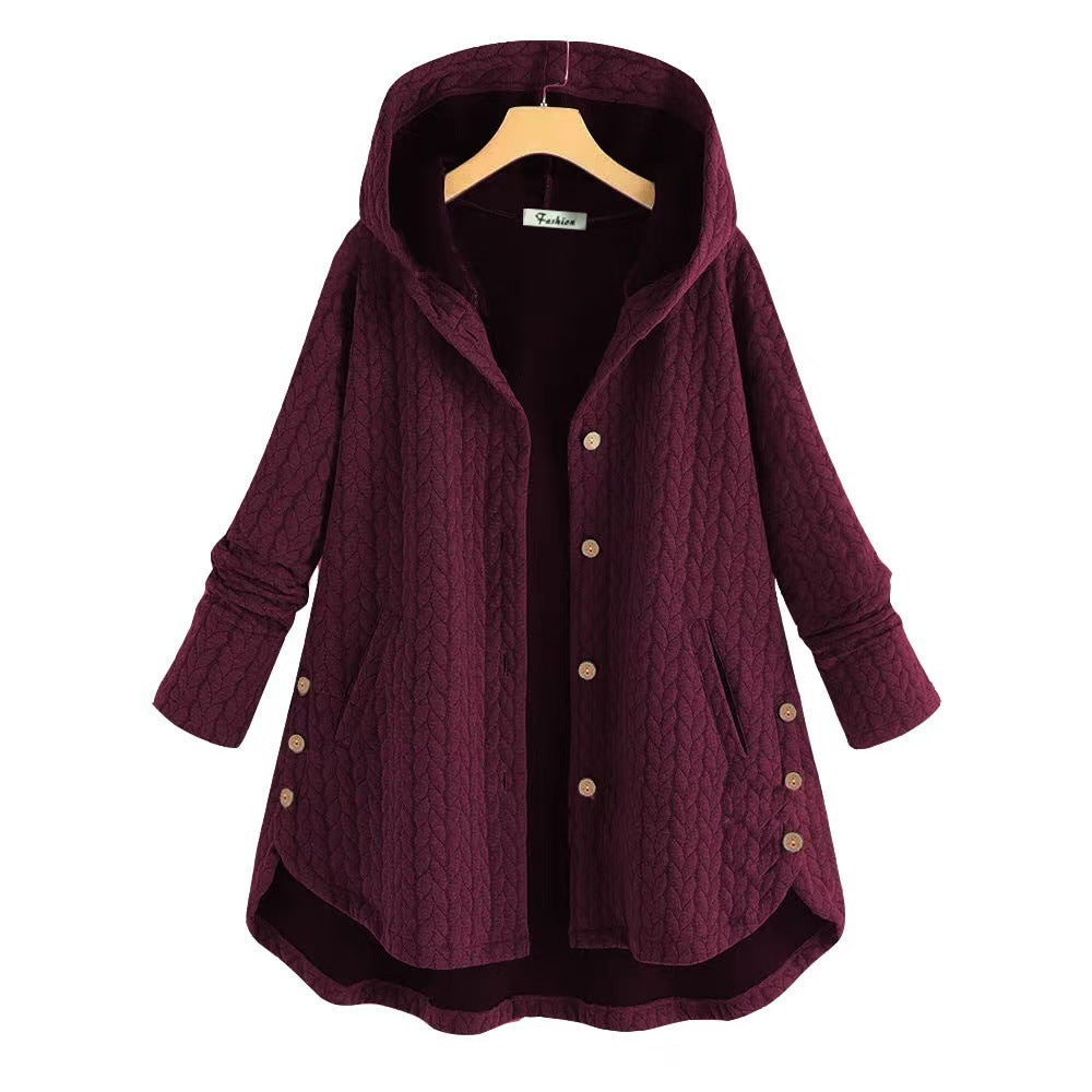 Damen gemusterte Kapuzenjacke mit Knopfdetails und großen Taschen Stalluxe