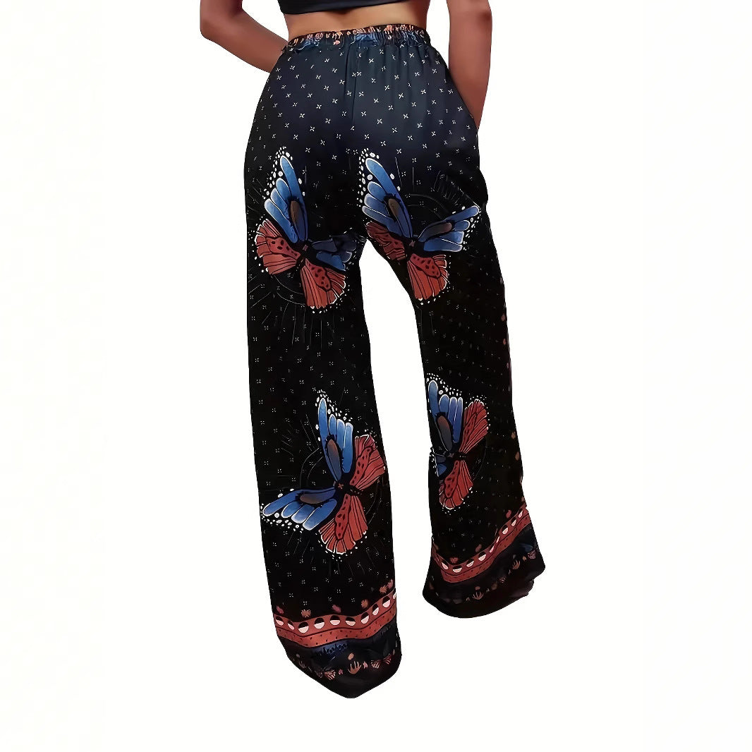 Damen Plissee-Hose mit floralem Muster und elastischem Bund Stalluxe