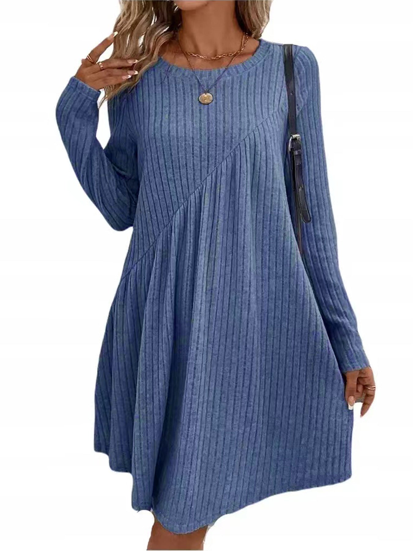 Damen lässiges Strickkleid mit long-sleeve und asymmetrischem Saum Stalluxe