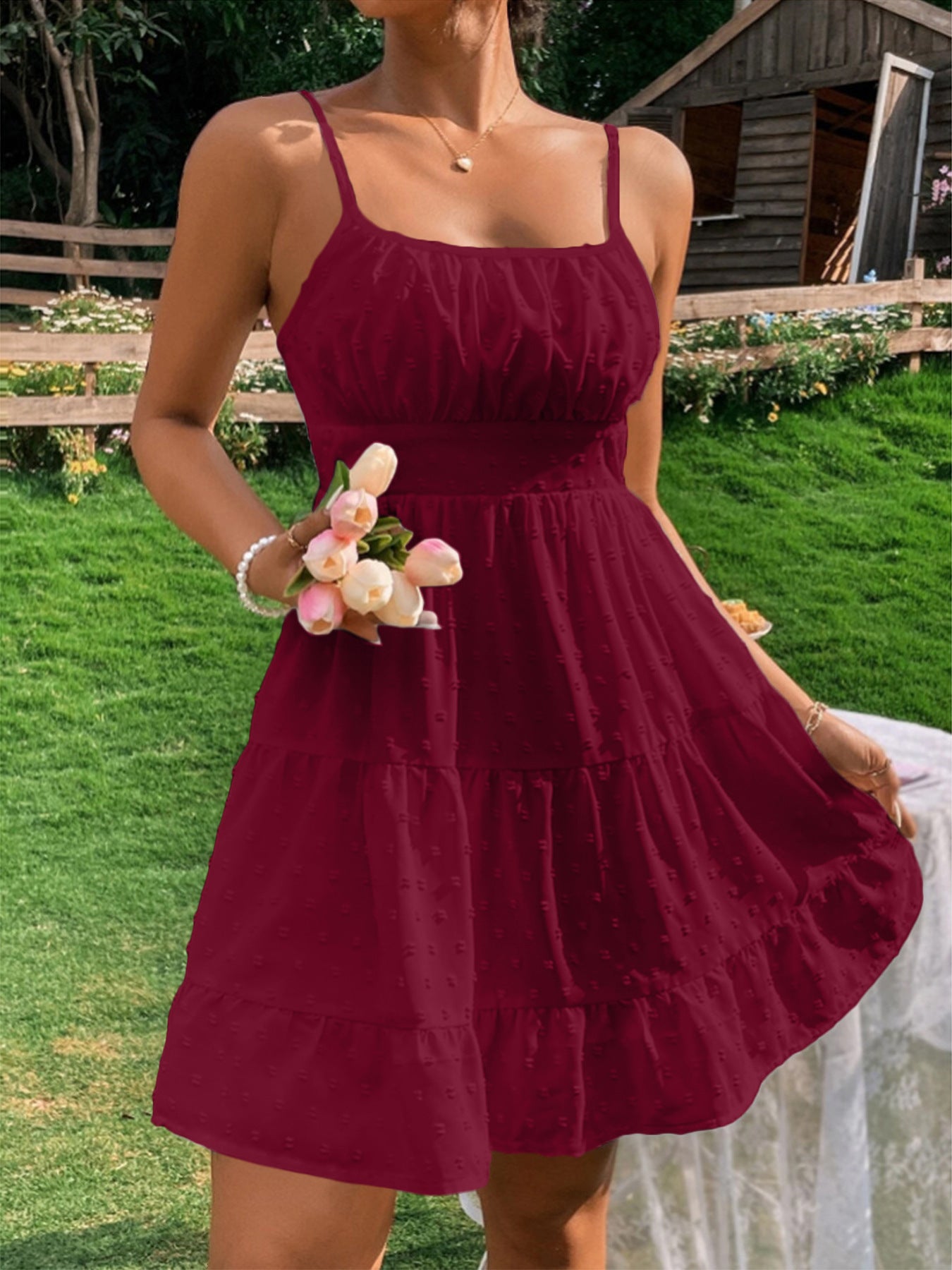 Damen Sommerkleid mit Rüschen und verstellbaren Spaghettiträgern Stalluxe