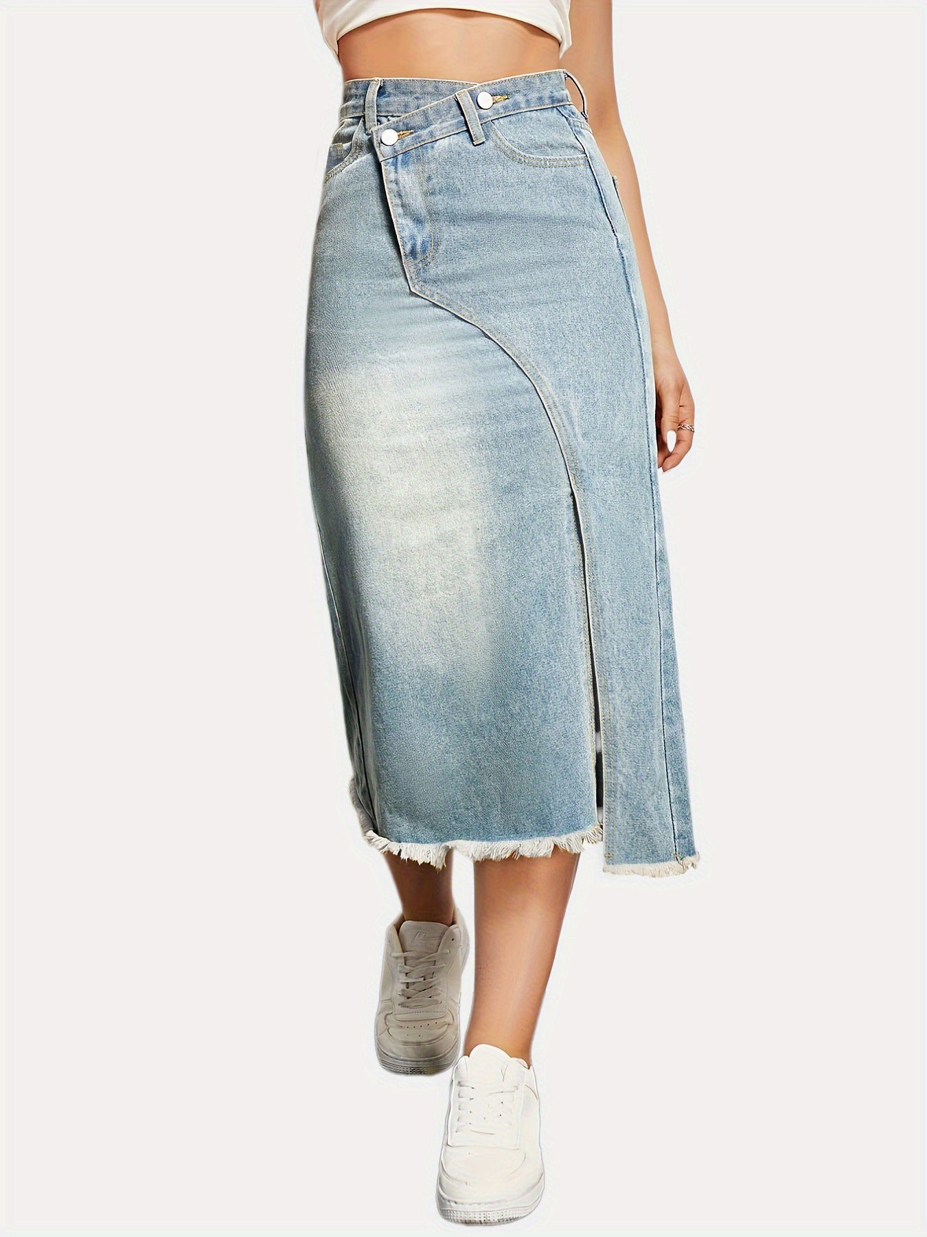 Damen Jeansrock mit asymmetrischem Schnitt und hohen Seitenschlitzen Stalluxe