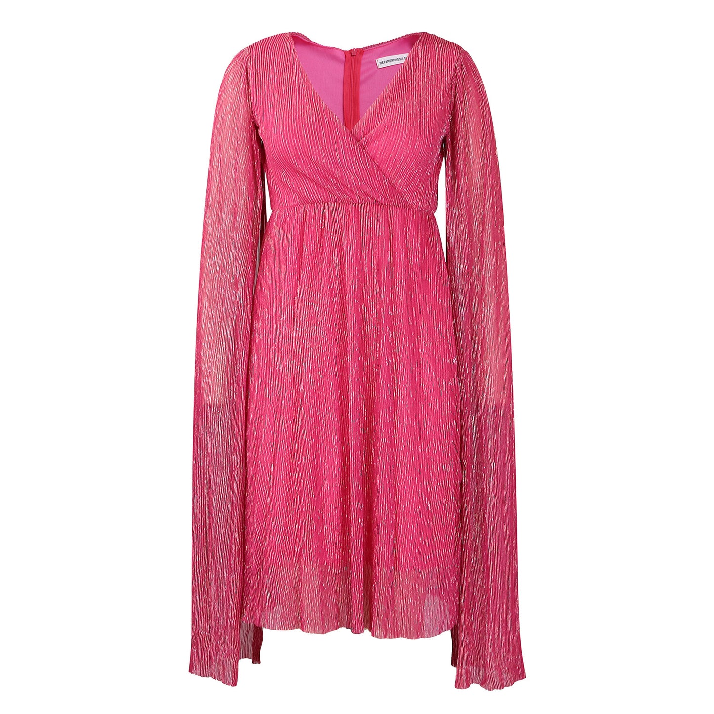 Damen Elegantes Wickelkleid mit langen Transparenzärmeln und Glitzereffekt Stalluxe