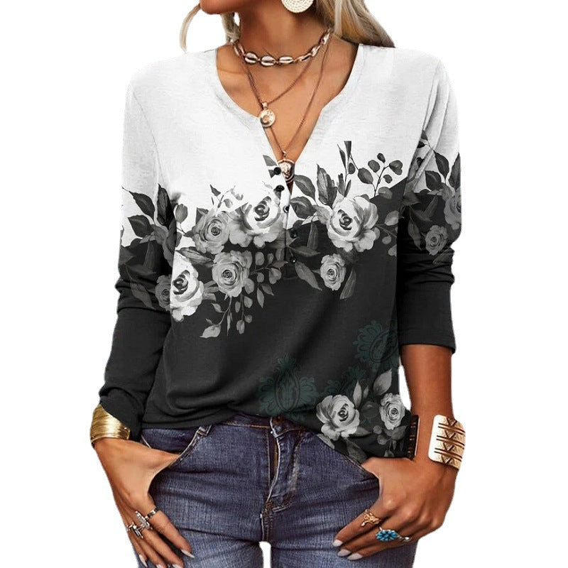 Damen Langarmshirt mit floralen Mustern und Halsausschnitt Stalluxe