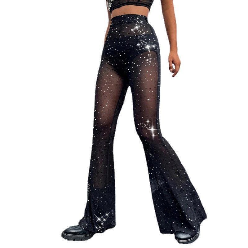 Damen Glitzernde Palazzo-Hosen mit transparenten Einsätzen Stalluxe