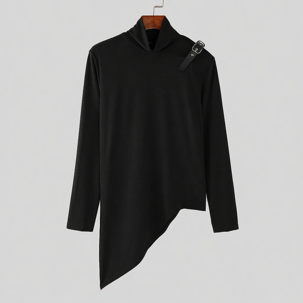 Damen asymmetrisches Longsleeve mit Stehkragen und modernem Riemen Stalluxe