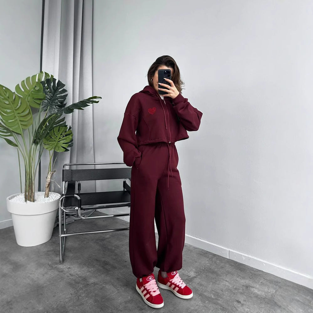 Damen cropped Kapuzenpullover und entspannte Jogginghose Set Stalluxe