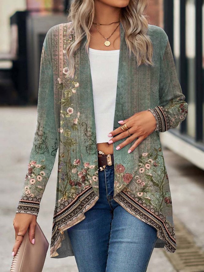 Damen Offene Longjacke mit floralem Design Stalluxe