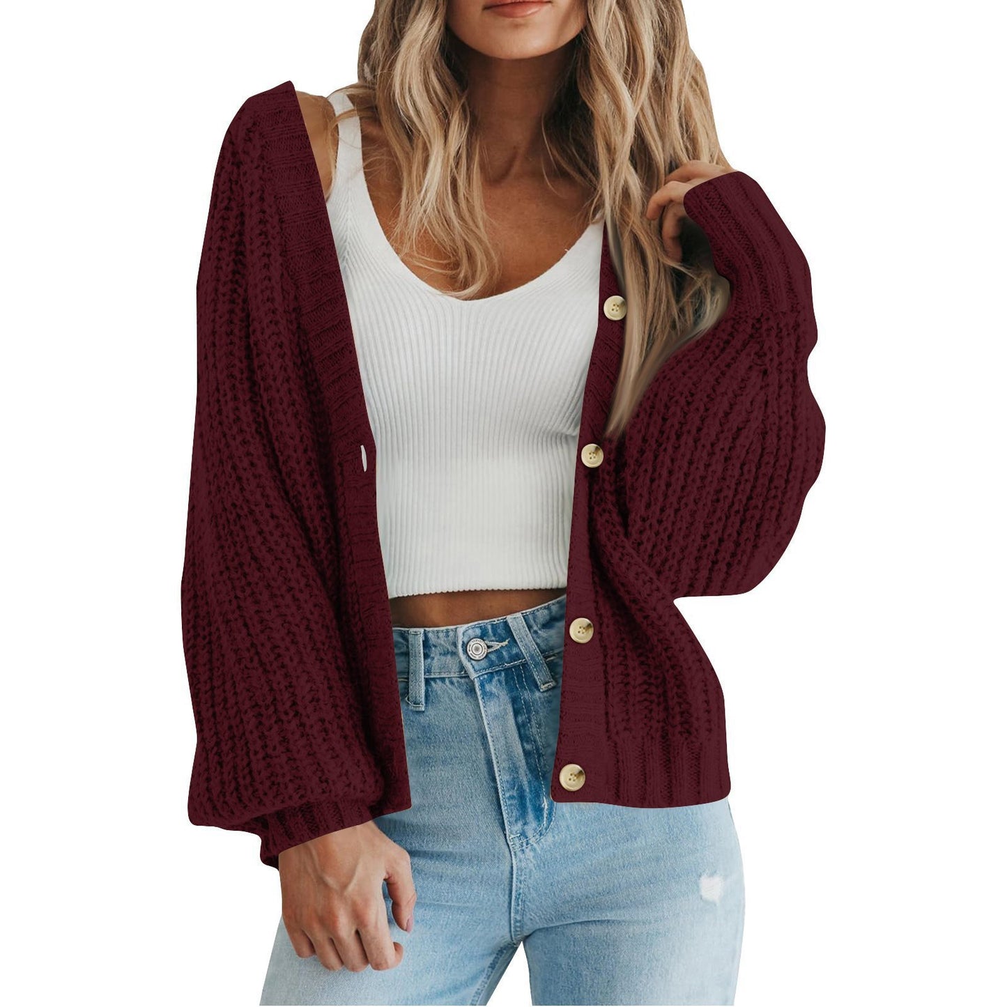 Damen Grobstrick-Cardigan mit Knopfdetails und weitem Schnitt Stalluxe