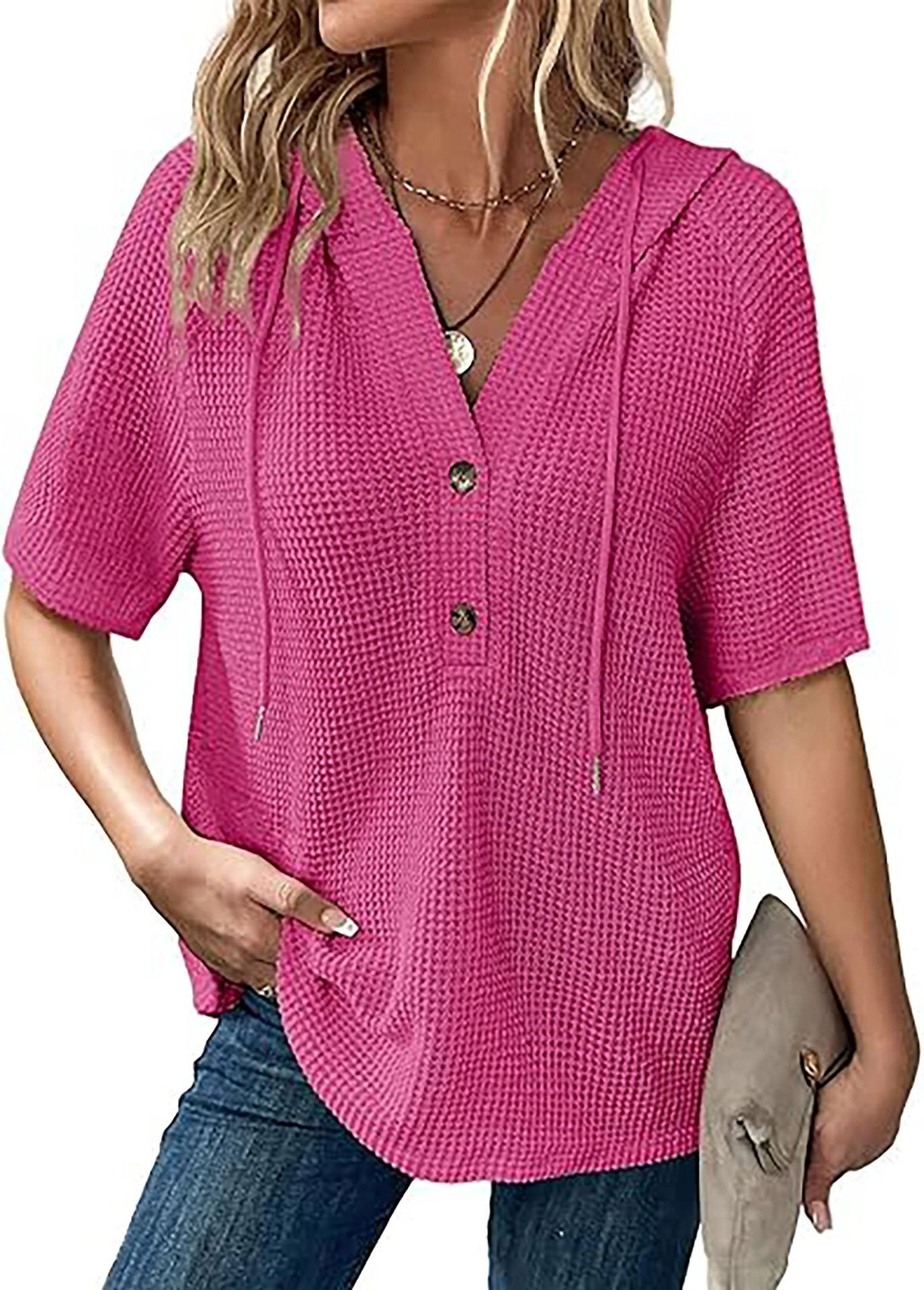 Damen lässiges Oversized Shirt mit Kapuze und Knopfdetail Stalluxe