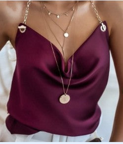 Damen Elegantes Freizeitoberteil mit raffiniertem V-Ausschnitt und modischen Kettendetails Stalluxe