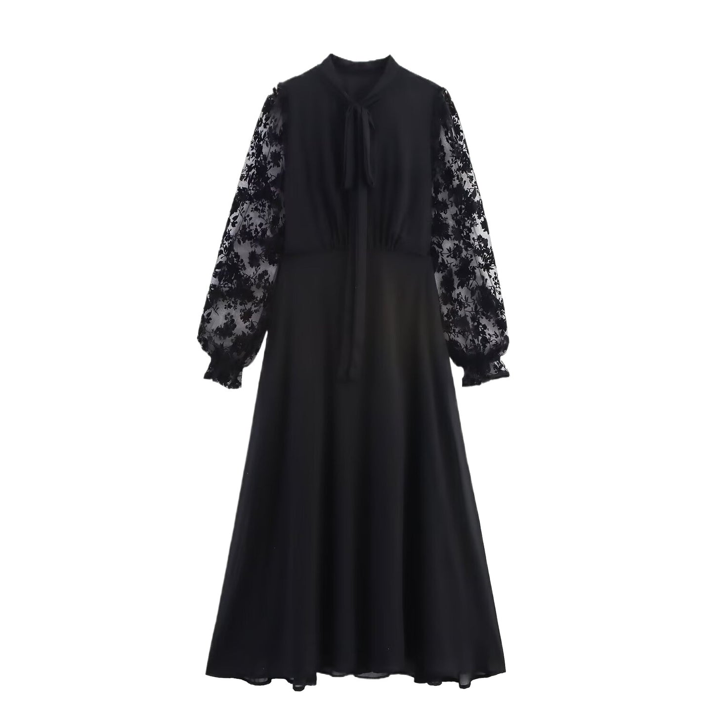 Damen Maxi-Kleid mit floralem Spitzenoberteil und elegantem Bindegürtel Stalluxe