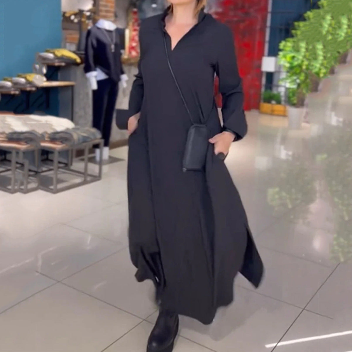 Damen Hemdblusenkleid mit praktischen Taschen und langen Ärmeln Stalluxe