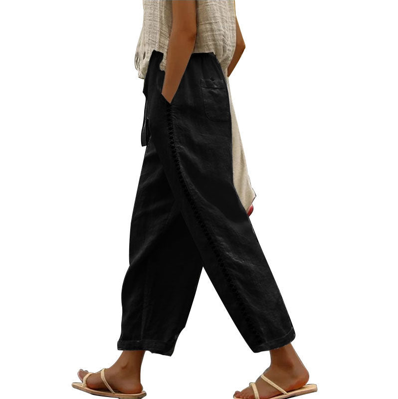 Damen Lockere Leinenhose mit seitlicher Knopfdetail Stalluxe