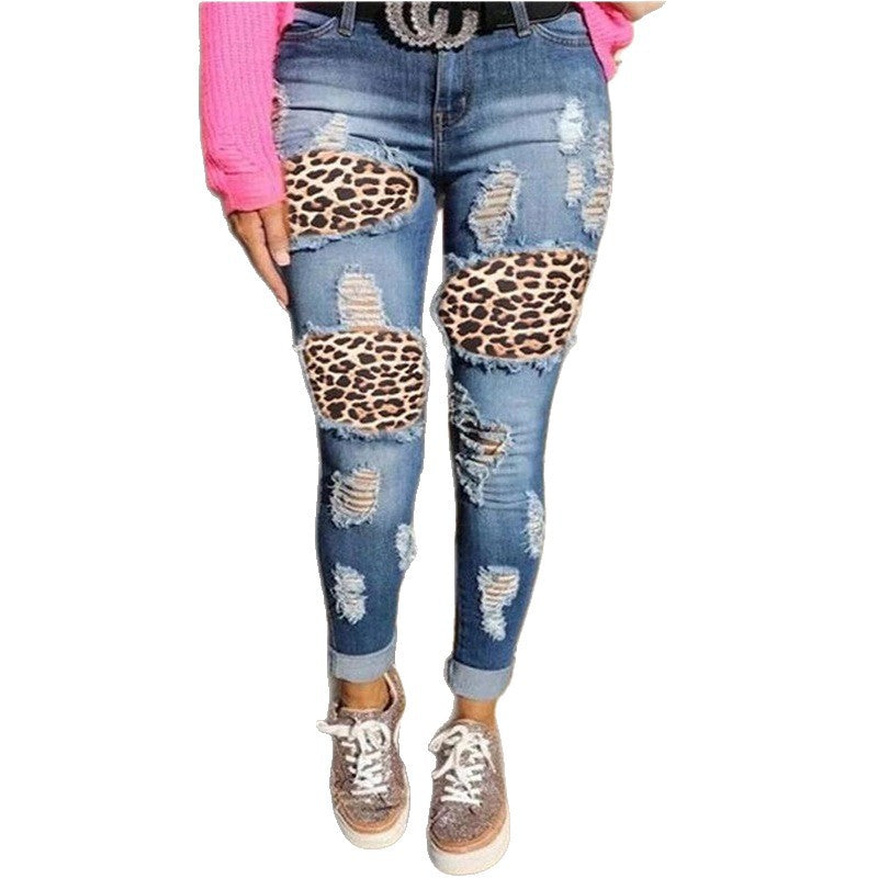 Damen Destroyed Jeans mit wilden Tiermustern Stalluxe