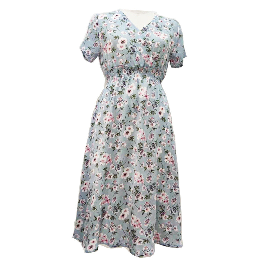 Damen Maxikleid mit floralen Mustern und elastischem Taillenbund Stalluxe