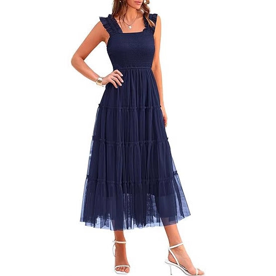 Damen Maxikleid mit voluminösem Tüllrock und Spitzen-Ärmeln Stalluxe