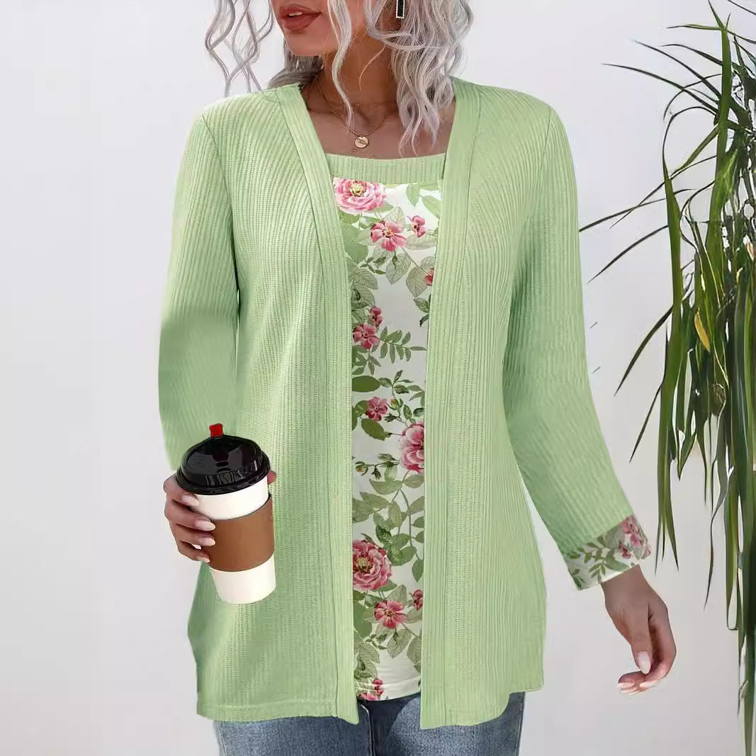 Damen lässiger Cardigan mit floralem Innenfutter und langen Ärmeln Stalluxe