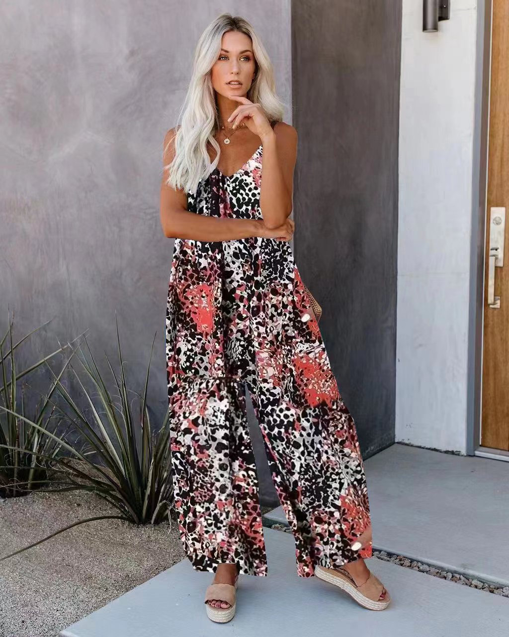 Damen Lässiger Jumpsuit mit farbenfrohem Print und weitem Bein Stalluxe