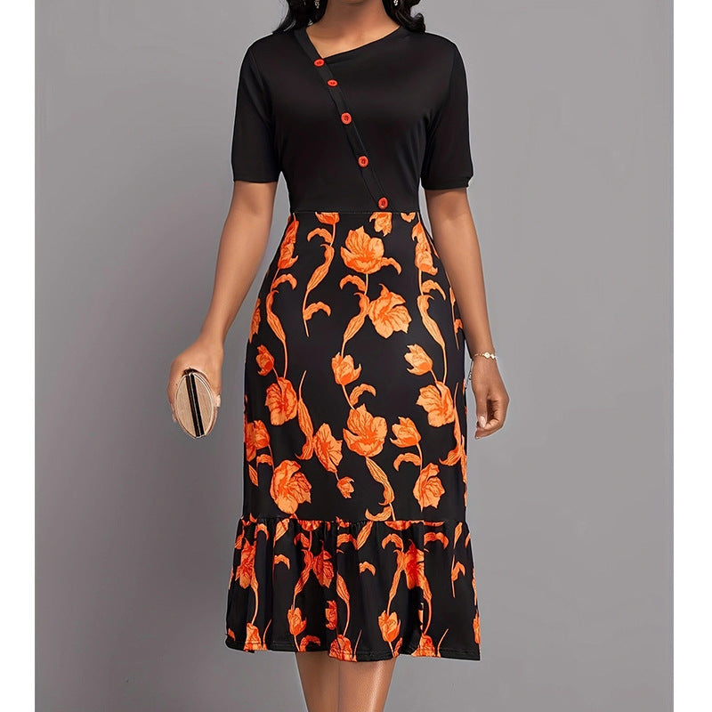 Damen Elegantes Kleid mit floralem Muster und Knopfdetails Stalluxe
