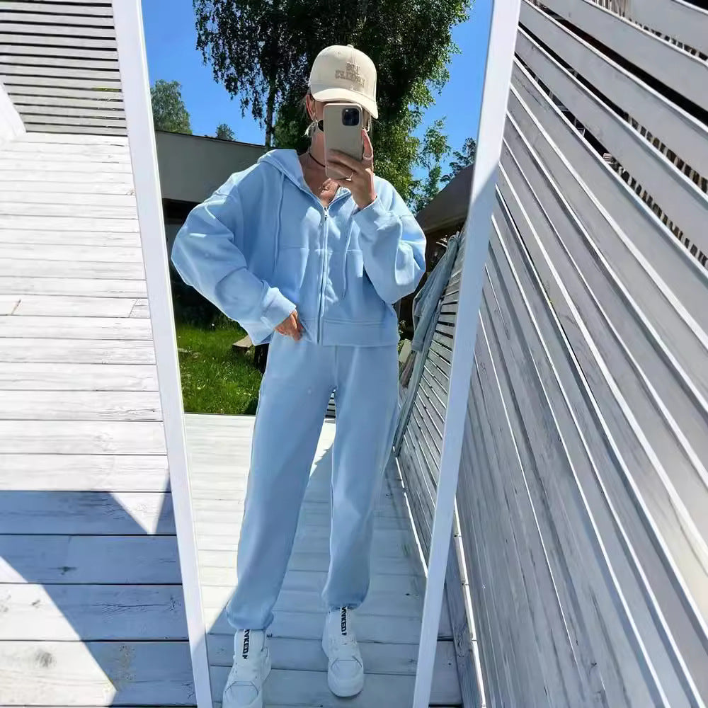 Damen sportliches Fleece-Jogginganzug mit praktischer Kapuze und Kordelzug Stalluxe