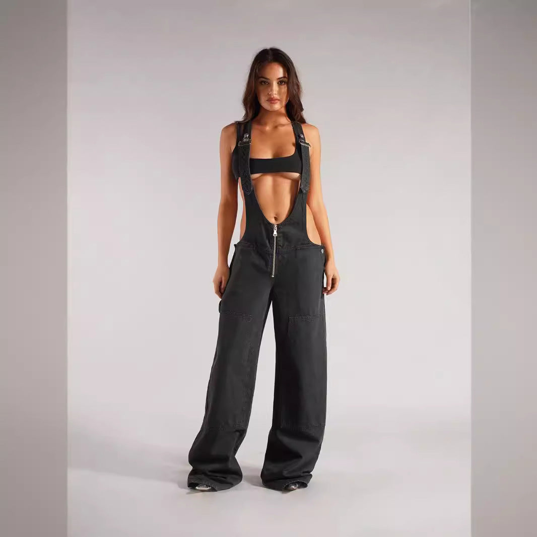 Damen stylische Latzhose im Oversized-Design mit praktischen Taschen und Reißverschluss Stalluxe